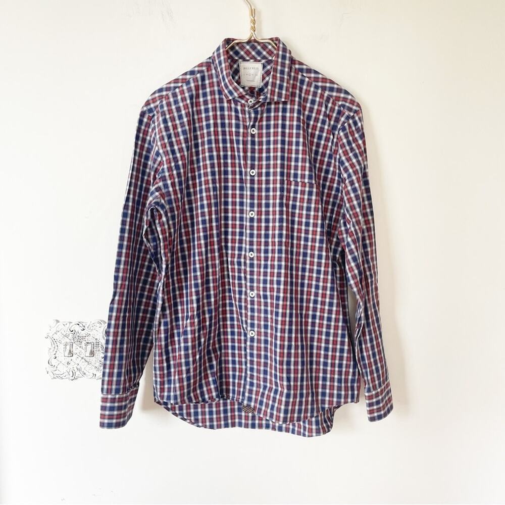 Billy Reid Red White and Blue Plaid Button Down Shirt L Standard Cut